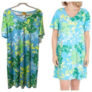 NWT‎ Ruby Rd V Neck Short Sleeve Swing Hawaiian Floral Print Dress Size Small
